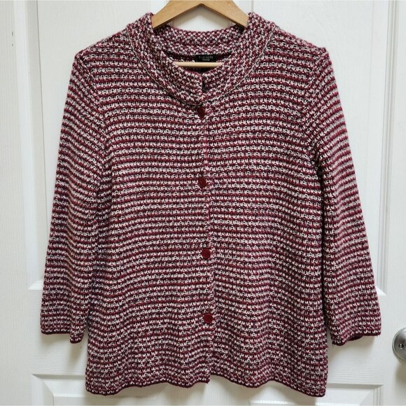 Talbots Sweater Womens L Red Gray Angora Blend Knit Button Cardigan Chunky Soft - Picture 1 of 8